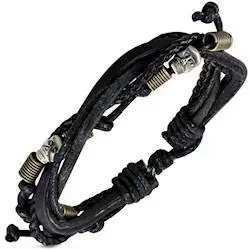 Sort Læderarmbånd Med Skulls - Armbånd