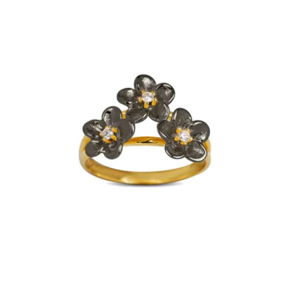 Blossom Forgyldt Sølv Ring Med Sorte Blomste 25621697 - Blossom Fingerringe