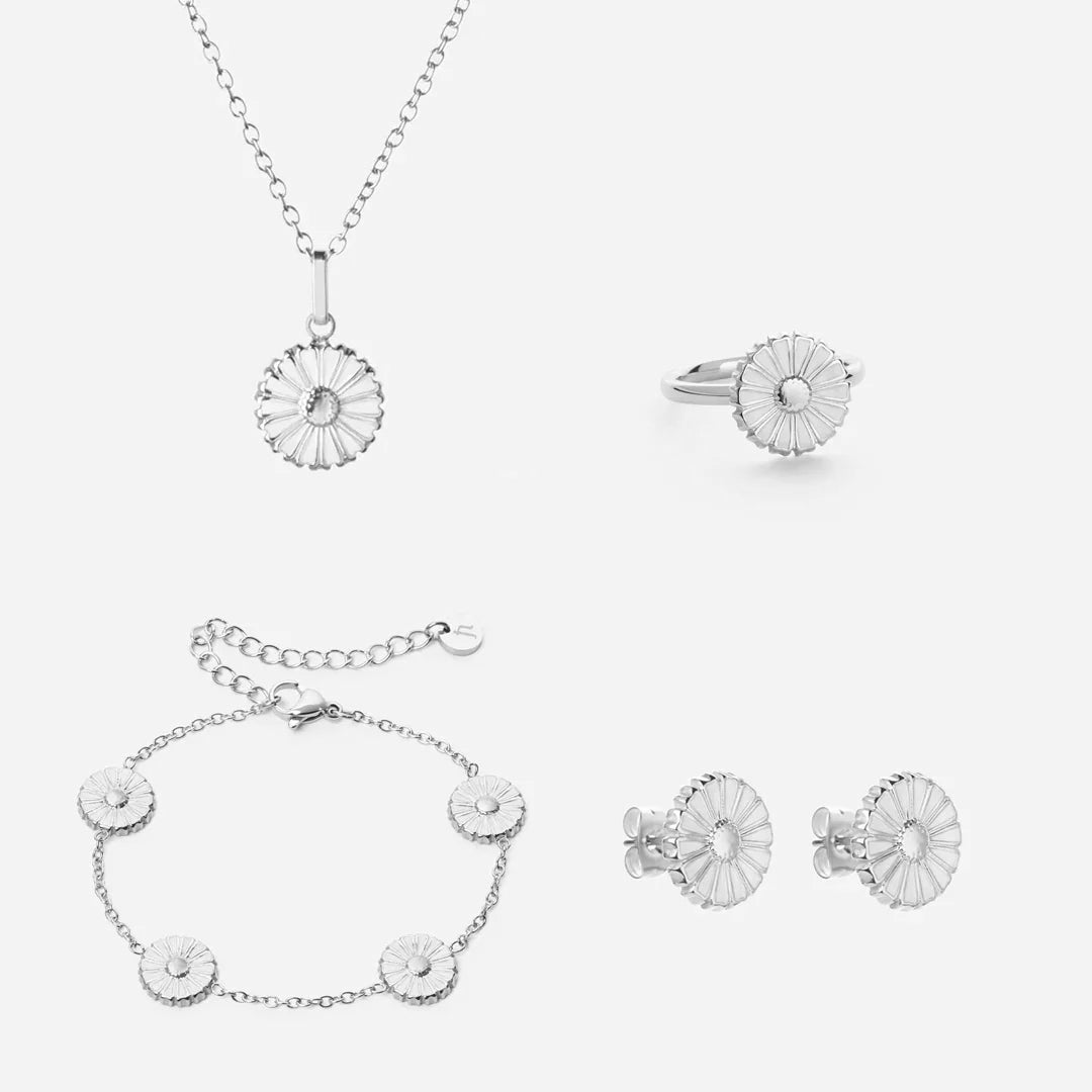 Marguerit Halskæde Armbånd Øreringe Ring Sølvfarvet - Josephine Nord Halskæder