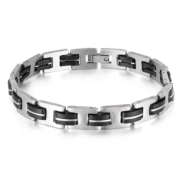 Sort Silicon Herrearmbånd Rustfrit Stål Silikone - Armbånd