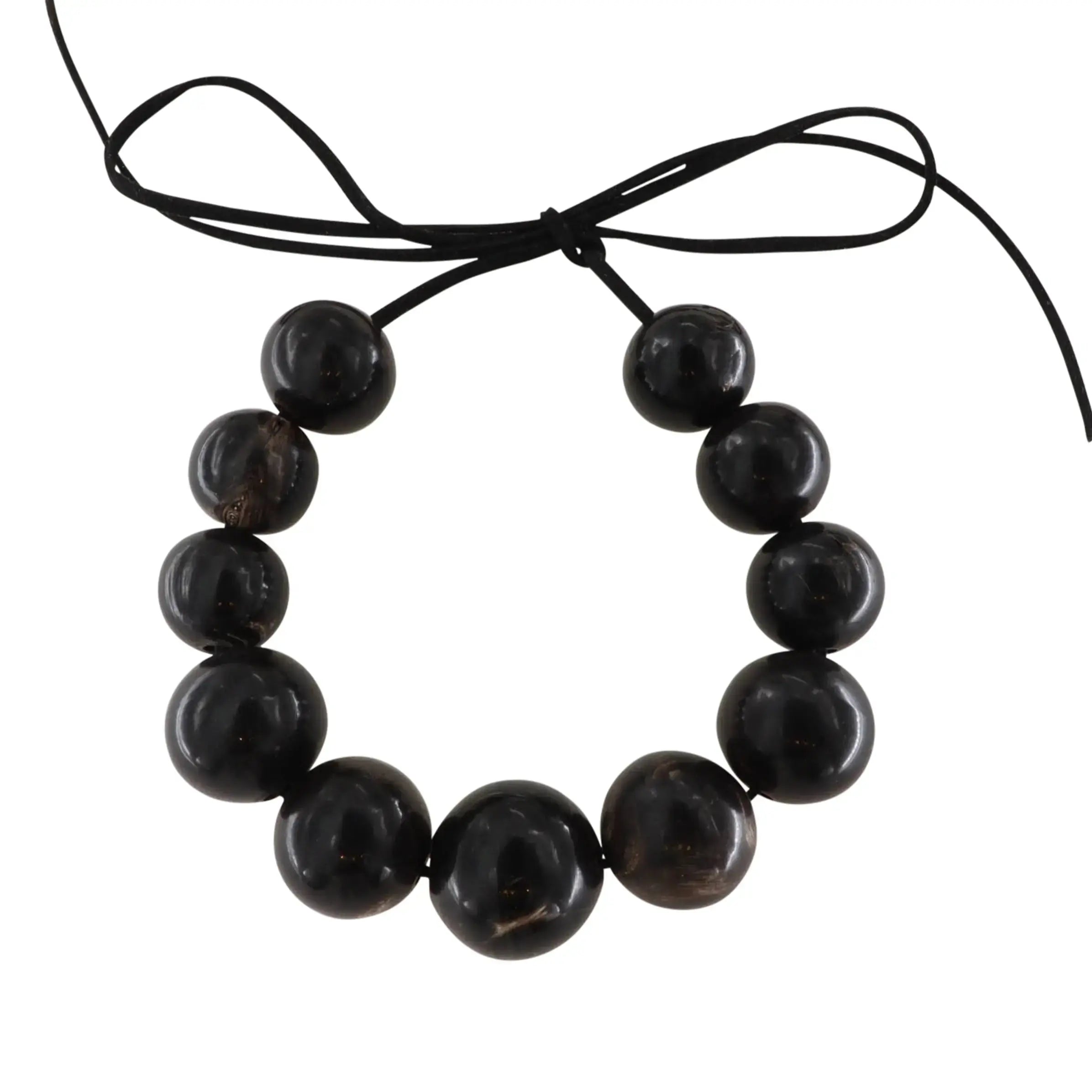 Sort Halskæde Horn Perler Ruskindssnor Justerbar - Boc Halskæder  - 05740034086971