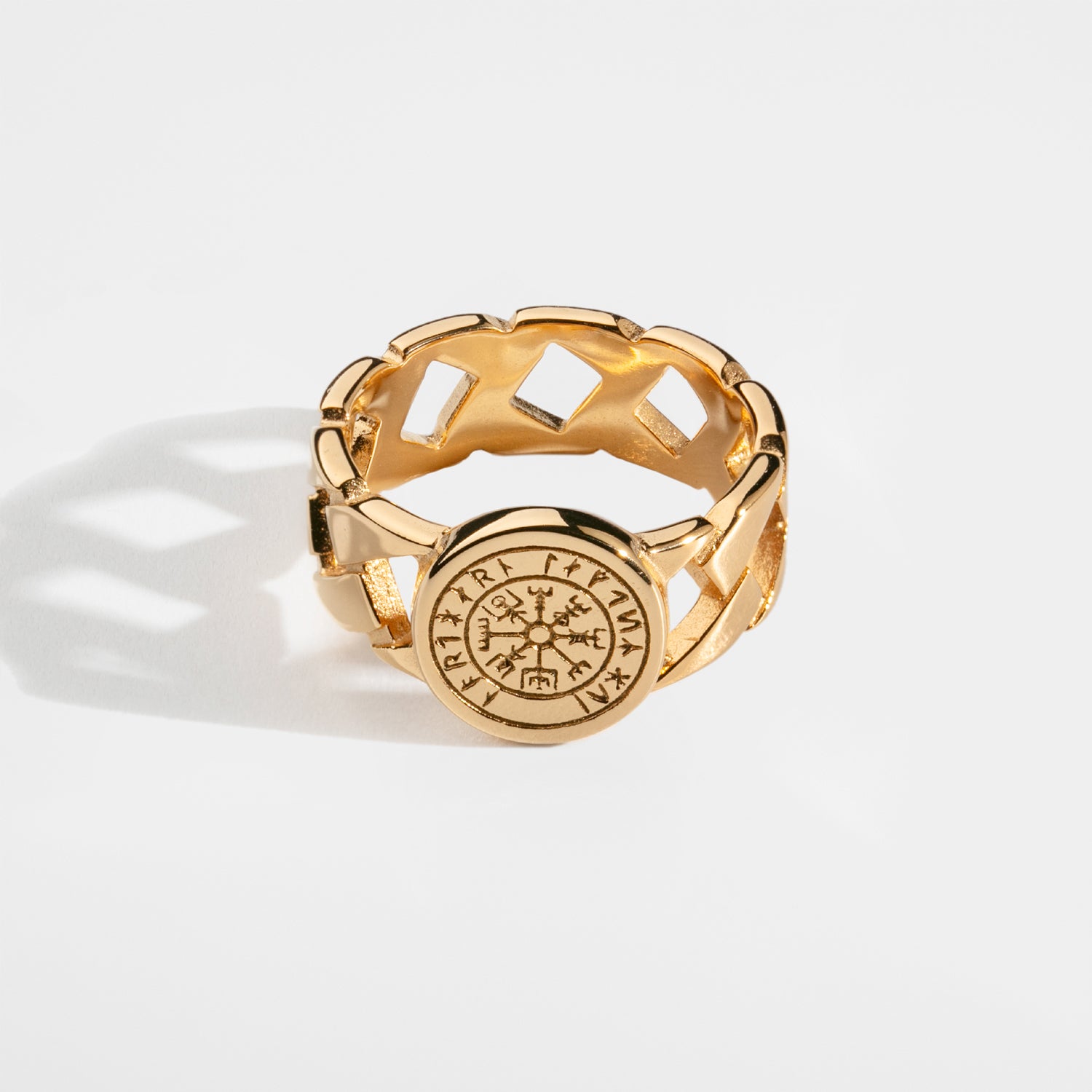 Guldtonet Vegvisir Chain Signature Ring Str Herre Northern Legacy - Northernlegacy Fingerringe  - 5740028207689