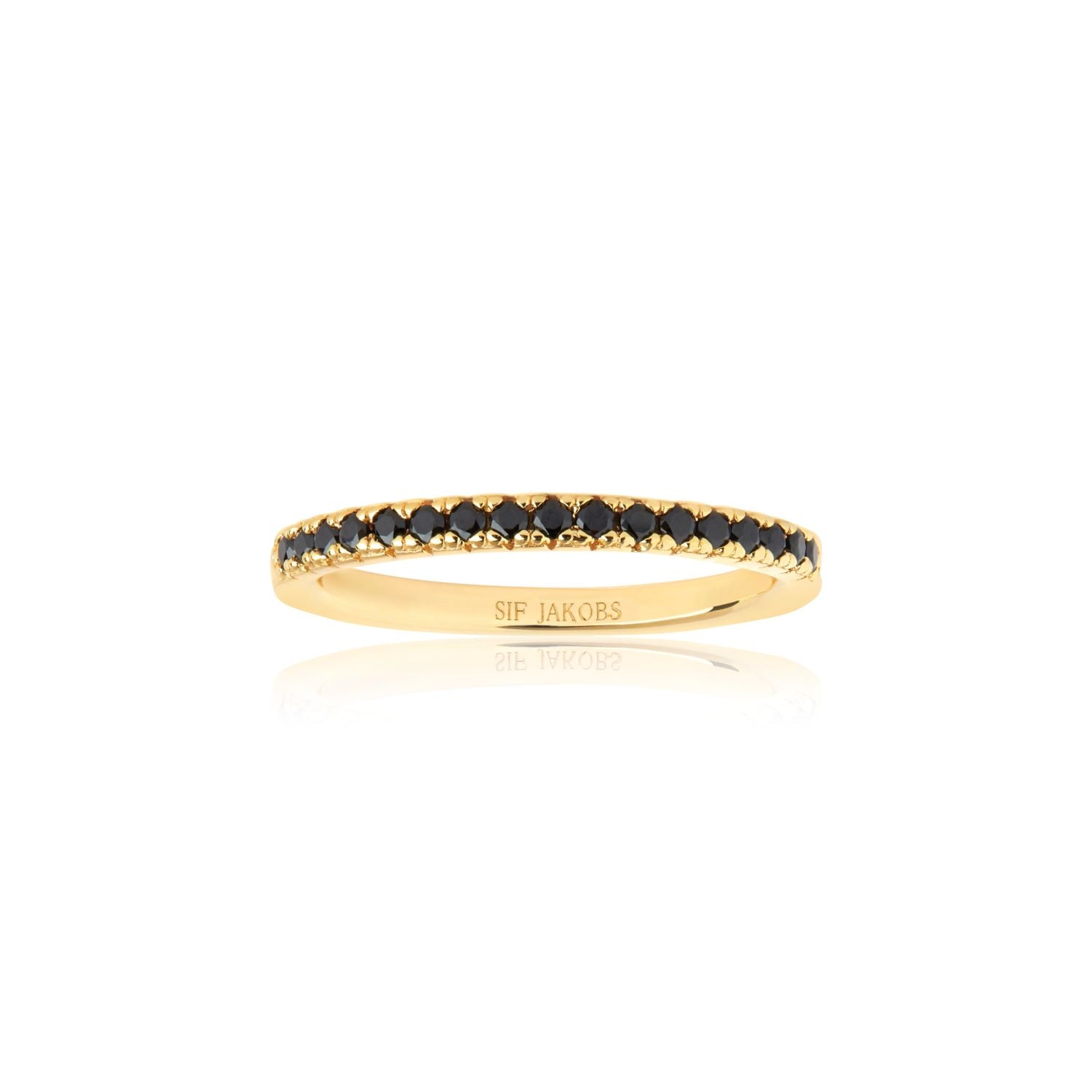 Sif Jakobs Ellera Forgyldt Ring Med Sorte Sten R2869 - Sif Jakobs Fingerringe  - 1233690194738
