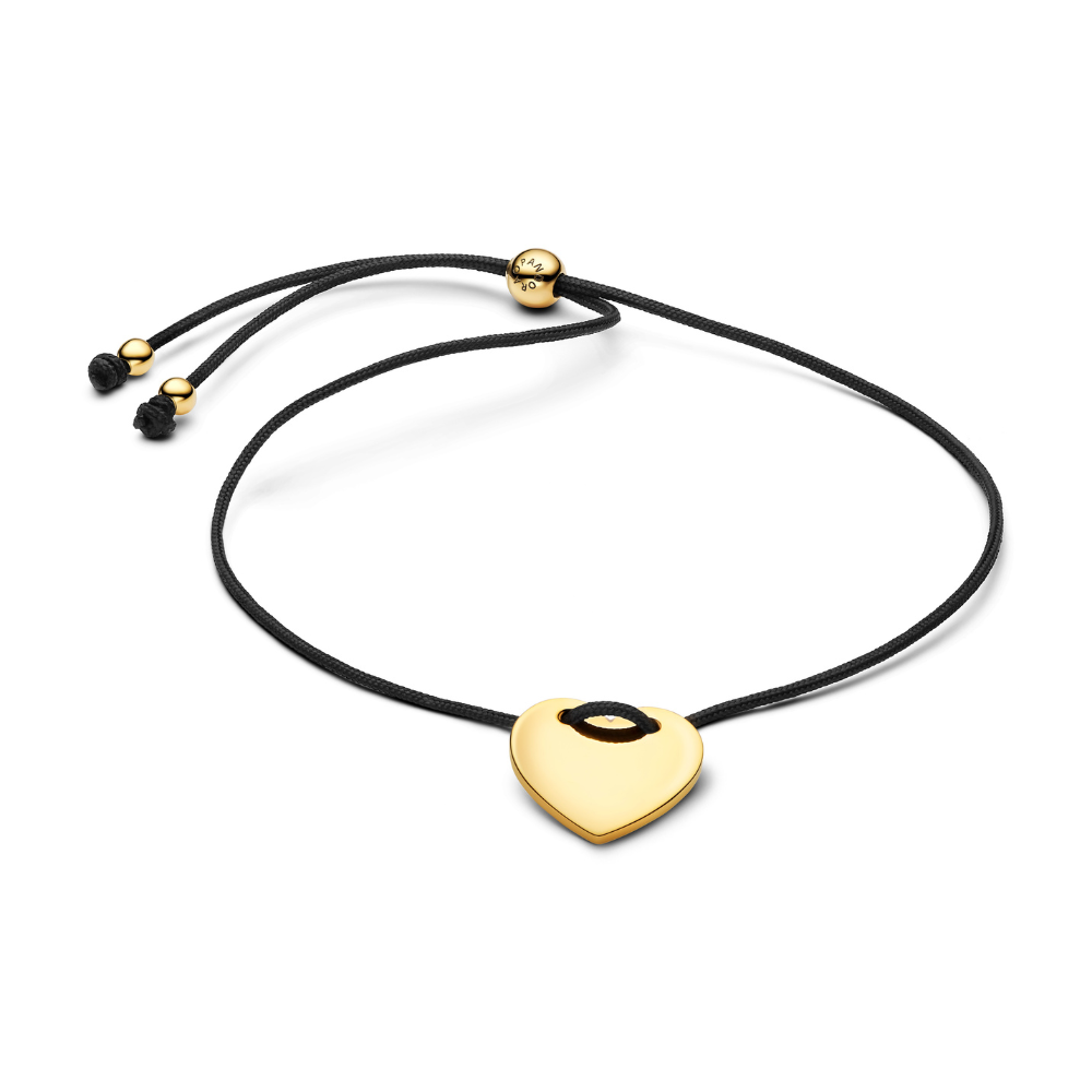 Sort Pandora Nylon Armbåmd Med Guldbelagt Hjerte Vedhæng 564420c01 - Pandora Armbånd