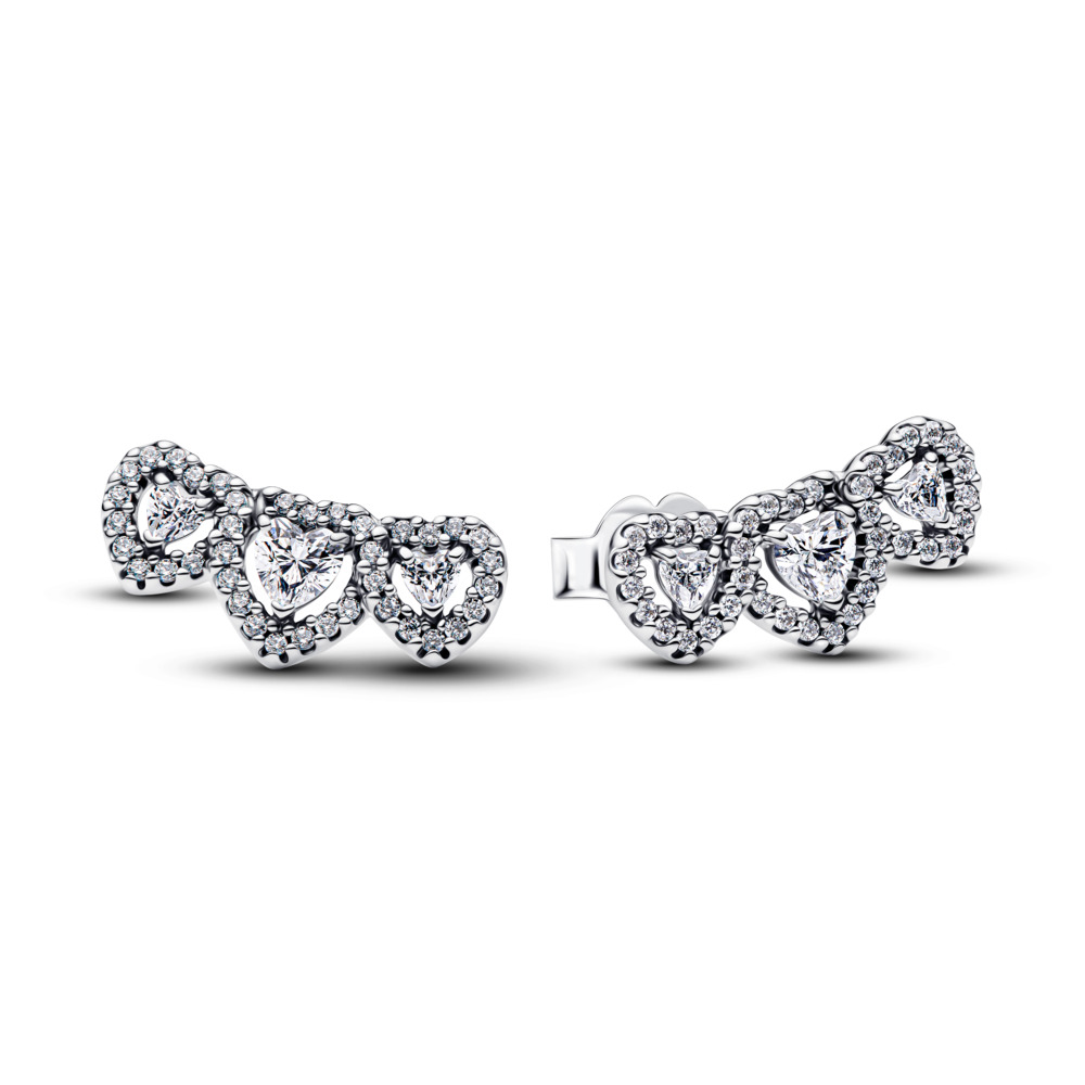 Pandora Trippel Funklende Halo Hjerte ørestikker Sterling Sølv 294411c01 - Pandora Øreringe