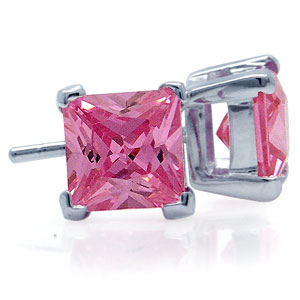 Pink Ørestikker Med Zirkonia Ø8mm Par - Øreringe