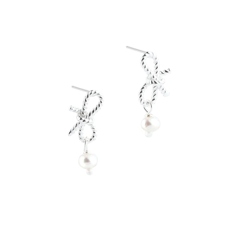 Rope Bow Pearls Silver - Aqua Dulce Øreringe  - 5740013859077