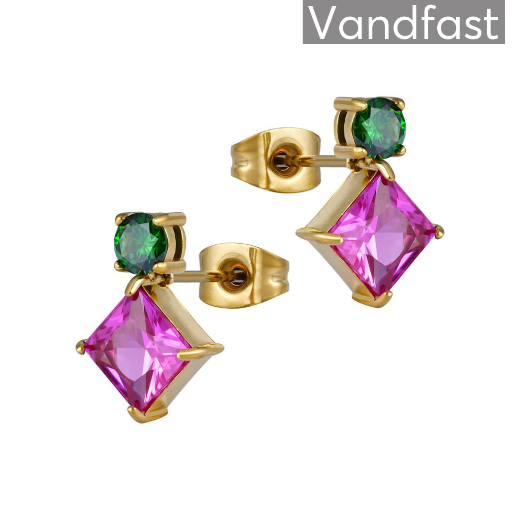 Grøn Annebrauner Princess Square Green Rose 18k Guldbelagt - Cab Øreringe  - 2004127573155