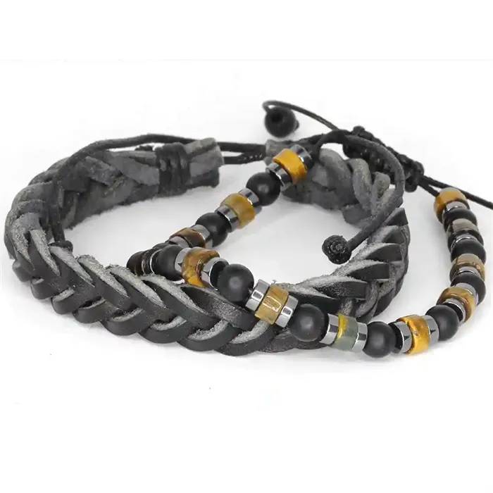Armbåndsæt Læderarmbånd & Perlearmbånd Maskulint Design - Armbånd