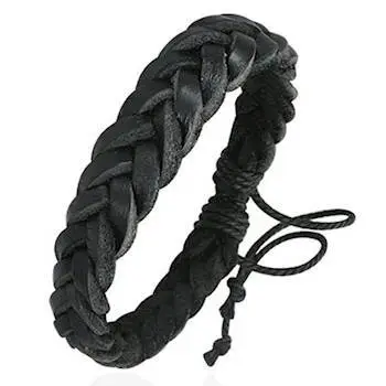Sort Flettet Læderarmbånd - Armbånd