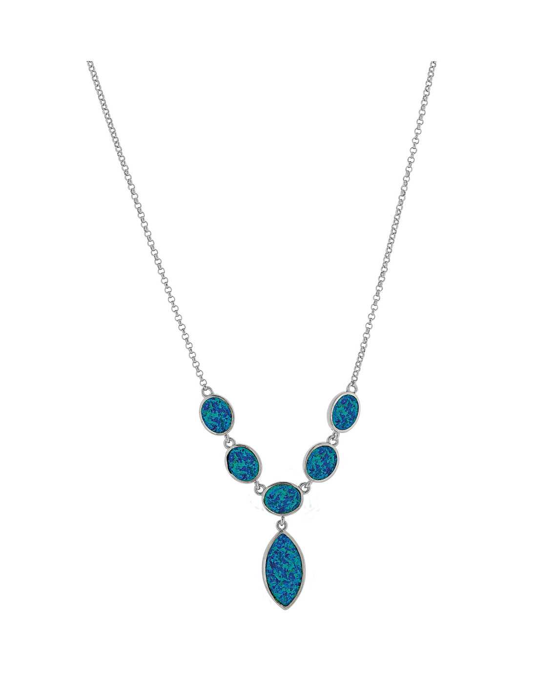 Athena Opal Halskæde Med Blå Opal Sten 925 Sterling Sølv & Rhodium Belægning - Opalsmykker.dk Halskæder