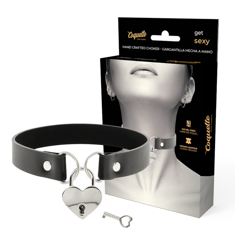 Coquette Accessories Coquette Chic Desire Vegan Leather Necklace With Heart Accessory With Key - Halskæder  - 08435565912727