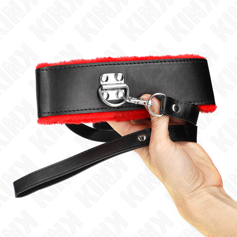 Kink Collar & Gag Kink Necklace With Belt 116 With Red Leather Strap Adjustable - Halskæder  - 08435565941345