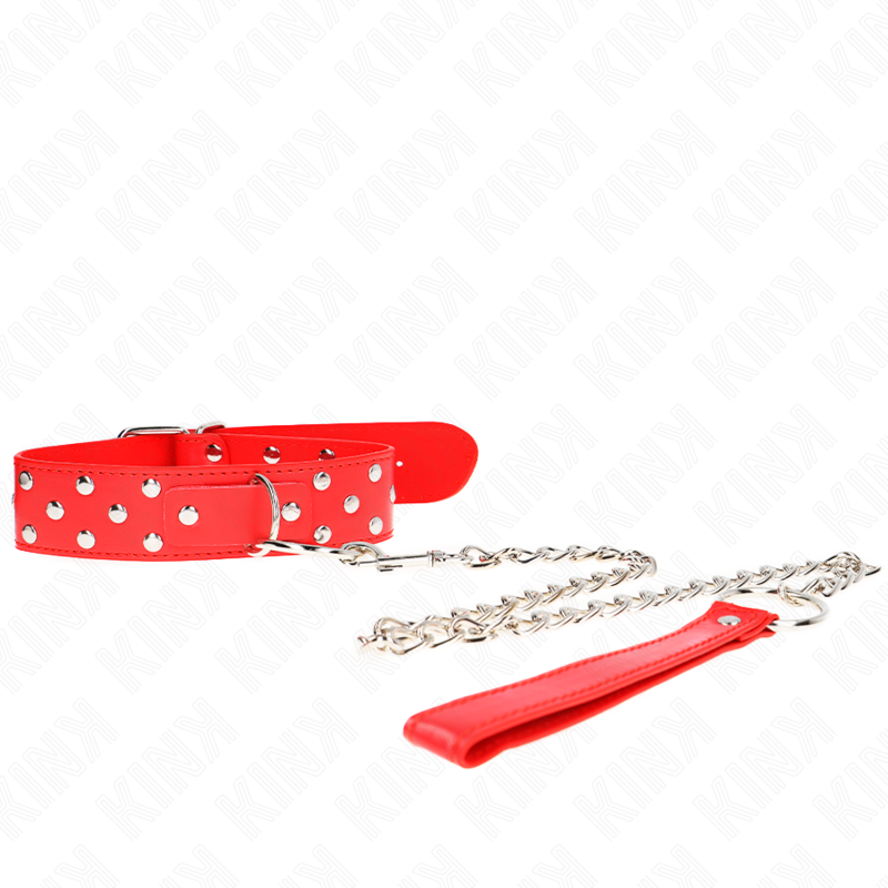 Kink Collar & Gag Kink Ring Rivet Strap Necklace With Belt Red Adjustable - Halskæder  - 08435565941475