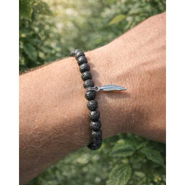 Lava Armbånd Med Sølv Fjer Krystal Armbånd Til Mænd Godkarmashop - Godkarmashop Armbånd