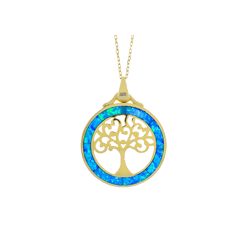 Livets Træ Opal Livets Træ Smykke Halskæde Vedhæng Med Blå Opal Sten 925 Sterling Sølv & Rhodium Belægning - Opalsmykker.dk Halskæder