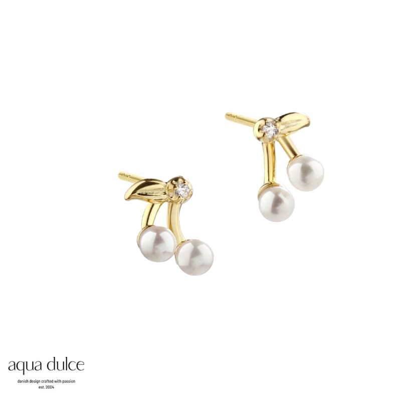 Cherry Pearl Earstud Golden - Aqua Dulce Øreringe  - 5740013857042