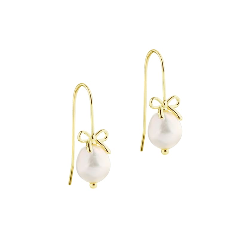Bow & Pearls Earhook Golden - Aqua Dulce Øreringe  - 5740013858117