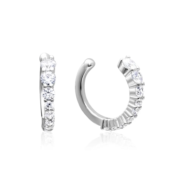 Hvid Ear Cuffs Sølv Med E Zirkoniasten - Øreringe