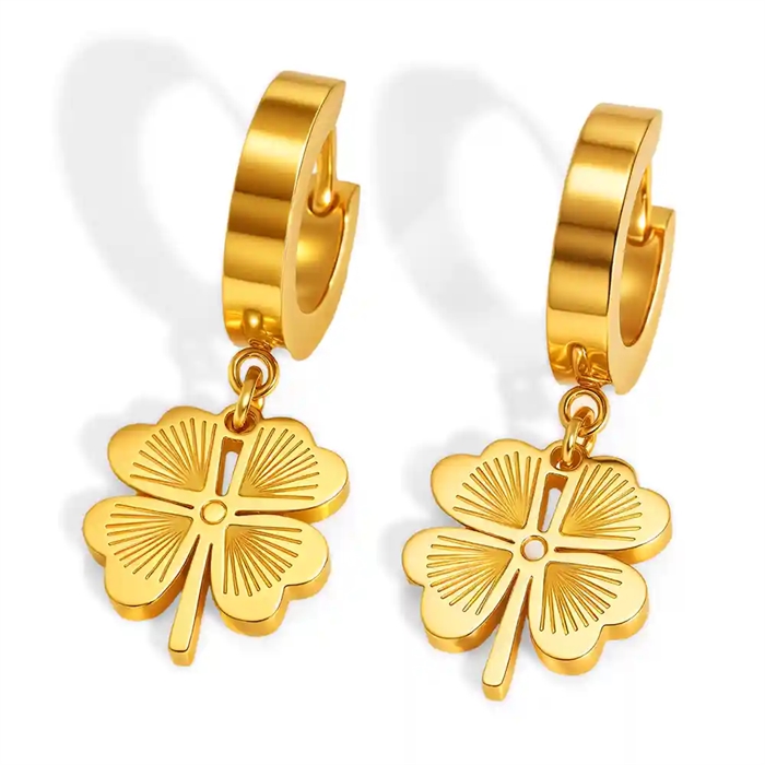 Lucky Clover Hoop Ørering Forgyldt Firkløver Stk - Øreringe