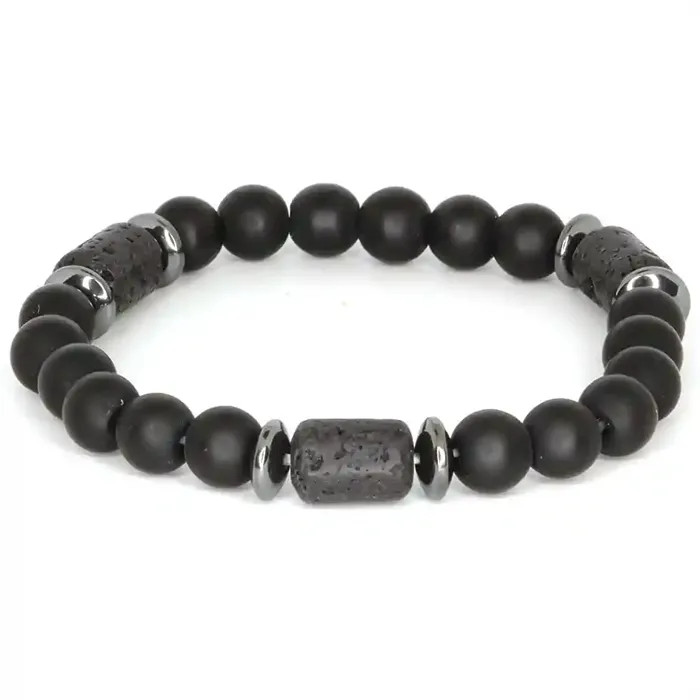 Sort Perlearmbånd Til Mænd Med Blackstone Lava & Hematit 8mm - Armbånd