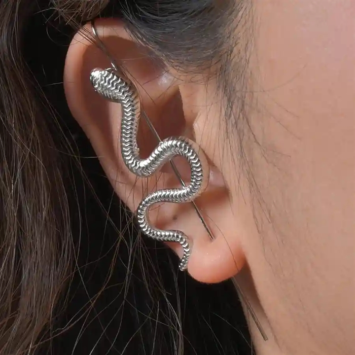 Silver Snake Ear Climber Slange ørering Blank Rustfri Stål - Øreringe