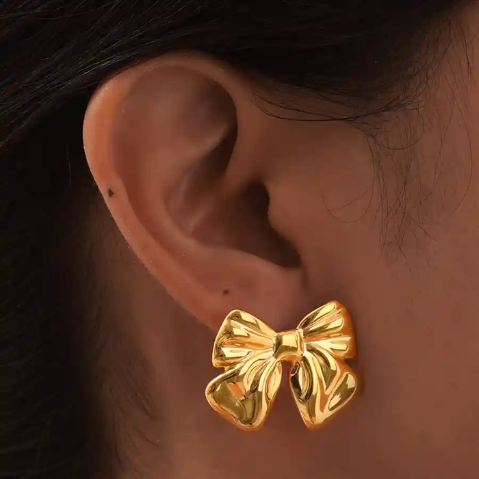 Golden Bow Glam Ørestik Forgyldt Statement Sløjfe Stk - Ørestikkere