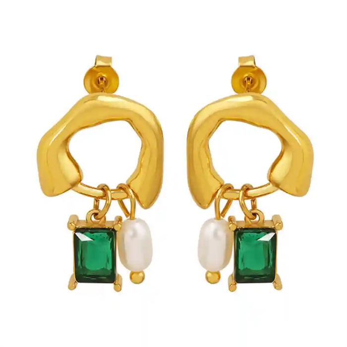 Emerald Pearl Art Hoop Eksklusiv Forgyldt Ørering Stk - Øreringe
