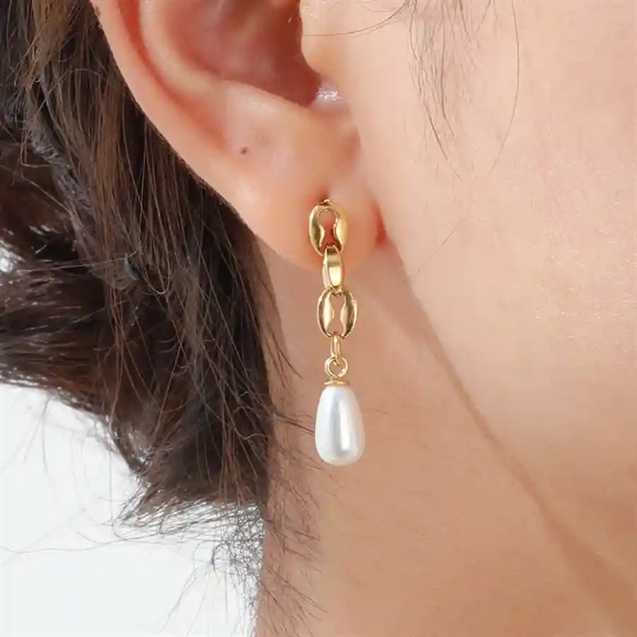 Elegant Link Pearl Drop Forgyldt Ørering Med Perle Stk - Øreringe